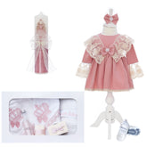 Trusou botez fete, necesar Biserica, rochie, trusou si lumanare, culoare roz pudrat, REC3197