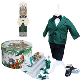Trusou complet pentru botez de baieti personalizat cu Safari, lumanare cu Safari, costum si pantofiori, Verde, 15 piese, Recostore®, REC2753