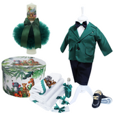 Trusou complet pentru botez de baieti personalizat cu Safari, lumanare cu Safari, costum si pantofiori, Verde, 15 piese, Recostore®, REC2756