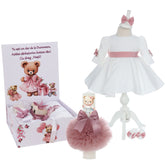 Trusou personalizat cu Ursulet, culoare roz pudrat, Trusou, Rochie cu fundita si Lumanare, REC3240