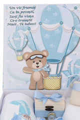 Trusou cu ursulet pentru botez baiat, 8 piese, albastru deschis, REC3273