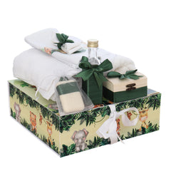 Trusou pentru botez baiat, 8 piese, model cu animalute safari, verde, REC3271