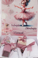 Trusou cu balerina pentru botez, 8 piese, roz pudrat, REC3274