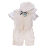 Costumas de vara pentru botez, ivoire, 5 piese, camasa, papion, pantaloni, vesta, bascuta pentru baieti, REC3312