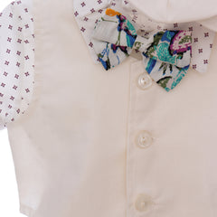 Costumas de vara pentru botez, ivoire, 5 piese, camasa, papion, pantaloni, vesta, bascuta pentru baieti, REC3312