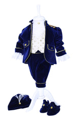 Set trusou complet pentru botez de baieti, Micul Print, 13 piese, costum, lumanare cu print, trusou brodat cu coroana, Recostore®, REC2488