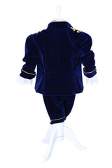 Set trusou complet pentru botez de baieti, Micul Print, 13 piese, costum, lumanare cu print, trusou brodat cu coroana, Recostore®, REC2488