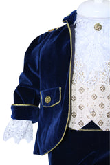 Set trusou complet pentru botez de baieti, Micul Print, 13 piese, costum, lumanare cu print, trusou brodat cu coroana, Recostore®, REC2488