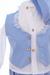 Costum print bleu pentru botez baieti, 4 piese, REC3302
