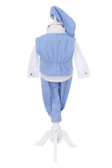 Costum print bleu pentru botez baieti, 4 piese, REC3302