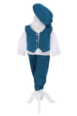 Costum print turcoaz pentru botez baieti, 4 piese, REC3303