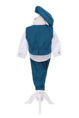 Costum print turcoaz pentru botez baieti, 4 piese, REC3303