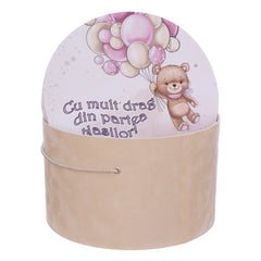 Cutie transport trusou ursulet cu baloane, crem, REC3319