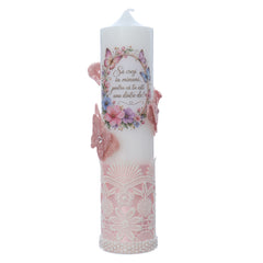 Lumanare pentr botez cu fluturi si mesaj "Sa crezi in minuni, pentru ca tu esti una dintre ele", 30x7 cm, Recostore®, REC5002/56