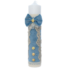 Lumanare eleganta pentru botez baietel, catifea bleu, Recostore®, 35x7 cm, REC5001/73