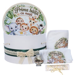 Set "Prima baita cu nasii" model Safari, 5 piese, body, prosop, borcan mirodenii, scrisoare si cutie, Recostore® REC3540
