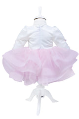 Trusou complet pentru botez de fete personalizat cu lebada, trusou brodat, lumanare, rochita cu bentita si pantofiori, roz-roz pudrat, 12 piese, Recostore®, REC2689