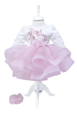Trusou complet pentru botez de fete, trusou, lumanare, rochita cu bentita si pantofiori, roz, 12 piese, Recostore®, REC2685
