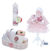 Trusou botez fete, complet echipat, model Lebada Lia, roz pudrat, REC3133