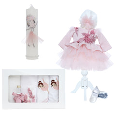 Trusou botez fete, complet echipat, model Balerina Daiana, roz pudrat, REC3125