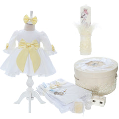 Trusou botez fete, model Lebada Nora, alb-galben-ivoire, REC3136