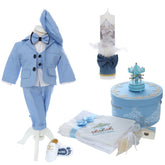 Set botez baiat, trusou complet echipat, costum, lumanare si pantofiori, model Carusel Carol, REC3154