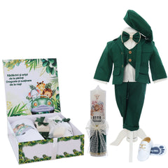 Set botez biserica pentru baieti, personalizat cu Safari, culoare verde, REC3218