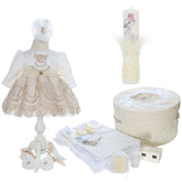 Set botez fete, model Lebada Anais, trusou, rochita si lumanare, culoare ivoire-crem, REC3149