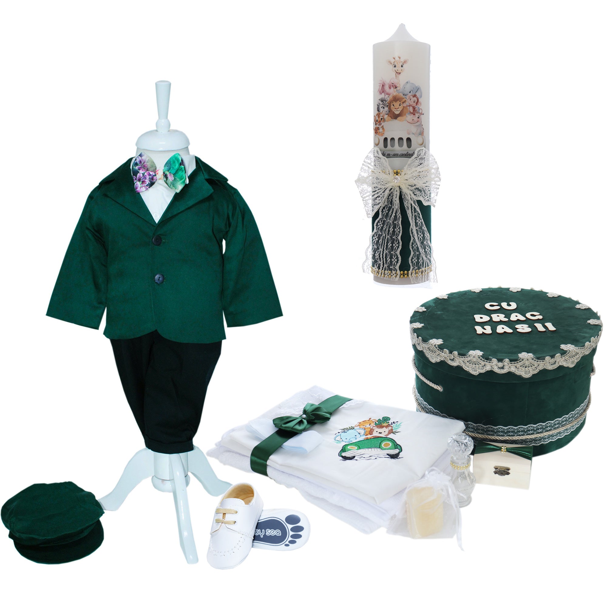 Trusou botez baieti, complet echipat, model Safari, Gabriel, Verde, REC3132