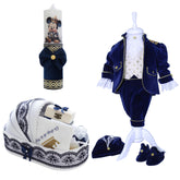 Set botez baieti, trusou complet echipat, lumanare, costum, model Print Ayan, Bleumarin, REC3129
