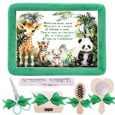 Tava mot baieti, aniversare 1 an, Jungla Safari, catifea verde, 7 piese, 34x25 cm, REC5011/26