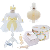 Trusou botez fete, culoare galben-ivoire, model ingeras Gloria, trusou, rochita si lumanare, REC3165