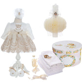 Trusou botez fata, culoare ivoire-crem, model ingeras Carolyn, trusou, rochita, lumanare si pantofiori, REC3164