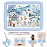 Tava mot baieti, aniversare 1 an, tematica Craciun, catifea bleu, 7 piese, 34x25 cm, REC5011/27