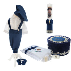 Set botez baieti, model print cu aripi, culoare bleumarin, REC3167