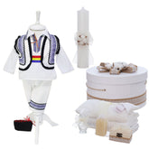 Set botez baieti, model traditional cu flori de bumbac, Trusou, Costum popular si Lumanare, REC3253