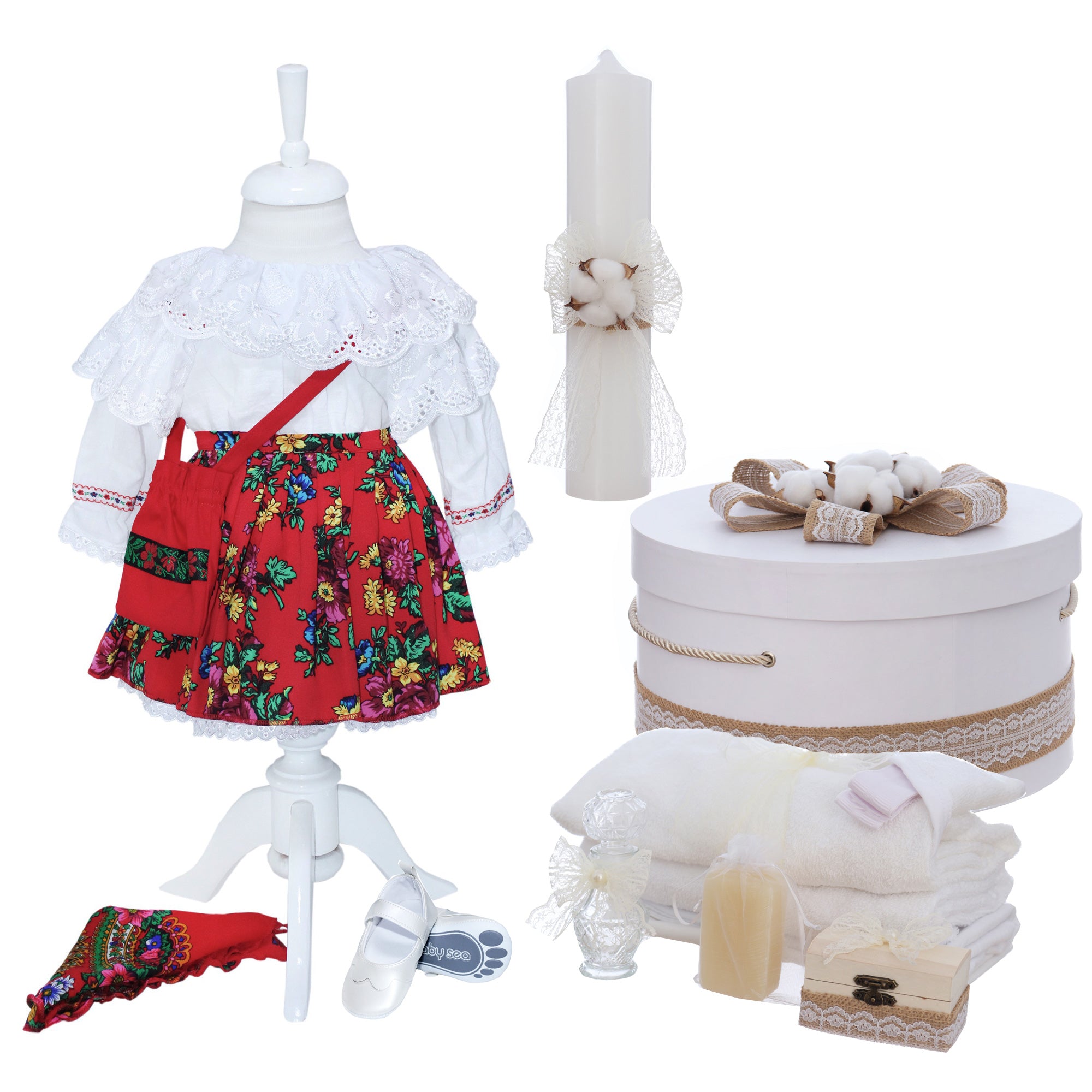 Trusou traditional botez fete, model flori de bumbac, REC3252