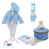 Trusou personalizat botez cu Ursulet, culoare bleu, Costum, Trusou si Lumanare, REC3209