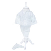 Compleu alb tricotat, 3 piese, bluza, pantaloni, caciulita, pentru bebelusi, REC1208