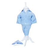 Compleu bleu tricotat, 3 piese, bluza, pantaloni, caciulita, pentru bebelusi REC1206