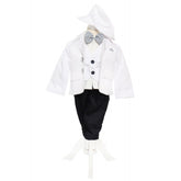Costum alb elegant pentru bebelusi, sacou din bumbac, 5 piese, Recostore, REC2103