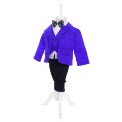 Costum albastru electric elegant pentru bebelusi, sacou din bumbac, 5 piese, Recostore, REC2111