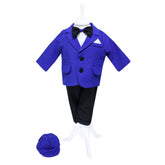 Costum albastru pentru botez, 5 piese, camasa, papion, pantaloni, sacou, bascuta pentru baieti, REC44
