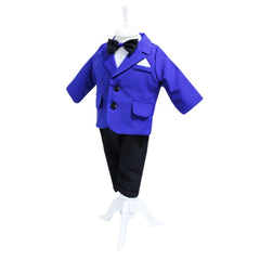 Costum albastru pentru botez, 5 piese, camasa, papion, pantaloni, sacou, bascuta pentru baieti, REC44