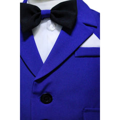 Costum albastru pentru botez, 5 piese, camasa, papion, pantaloni, sacou, bascuta pentru baieti, REC44