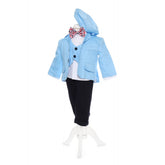 Costum bleu pentru botez, 5 piese, camasa cu vesta aplicata, papion, pantaloni, sacou, bascuta pentru baieti, REC1843