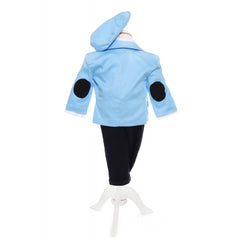 Costum bleu pentru botez, 5 piese, camasa cu vesta aplicata, papion, pantaloni, sacou, bascuta pentru baieti, REC1843