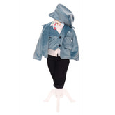 Costum bleu pentru botez, sacou din catifea, 5 piese, Recostore, REC2101