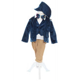 Costum bleumarin pentru botez, sacou din catifea, 5 piese, Recostore, REC2098