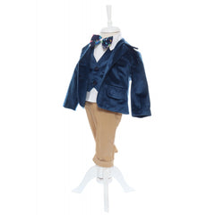 Costum bleumarin pentru botez, sacou din catifea, 5 piese, Recostore, REC2098